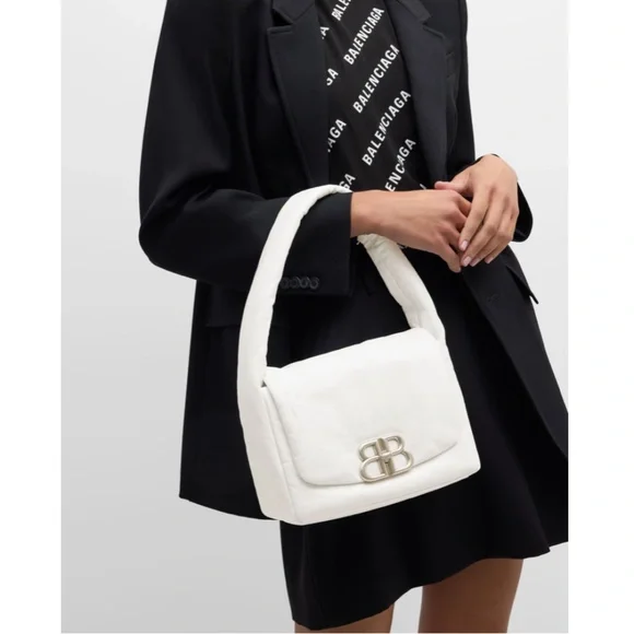 Balenciaga Small Monaco Leather Shoulder Bag Optic White NEW 7878962AA3Z - Picture 3 of 17